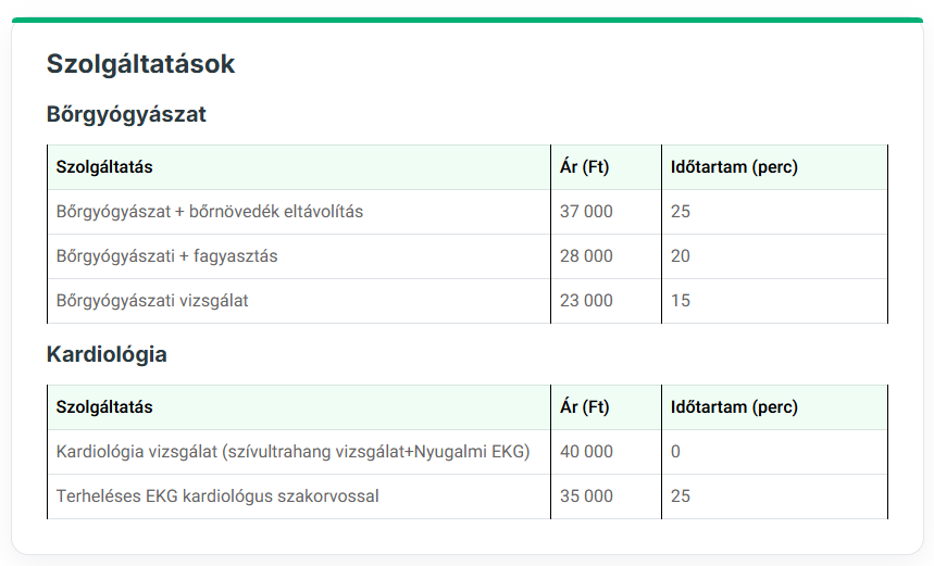 medgo adatlap szolgáltatások és árak